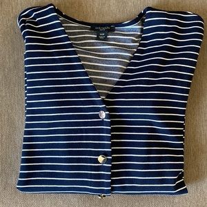 Ann Taylor XXSP navy and white striped cardigan